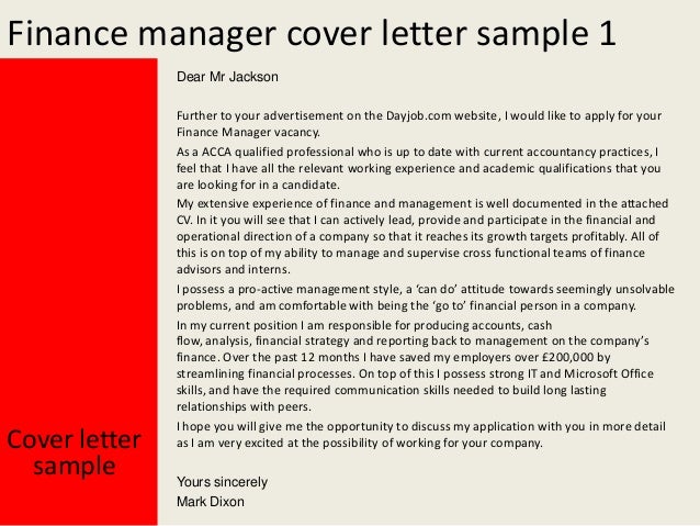 Cover letter for finance officer examples