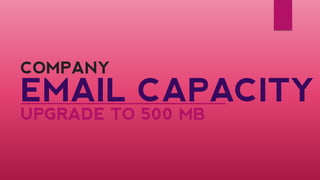 EMAIL CAPACITY 
UPGRADE TO 500 MB 
COMPANY  