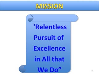 "Relentless
Pursuit of
Excellence
in All that
We Do” 21
 