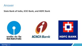 State Bank of India, ICICI Bank, and HDFC Bank
Answer
 
