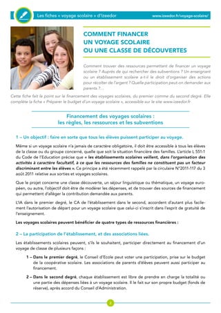 Comment financer un voyage scolaire ou une classe découverte | PDF