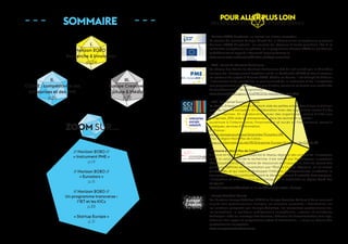 SOMMAIRE 
I. 
Horizon 2020 : 
Recherche & Innovation 
p.04 
ZOOM sur... 
// Horizon 2020 // 
« Instrument PME » 
p.14 
// Horizon 2020 // 
« Eurostars » 
p.15 
// Horizon 2020 // 
Un programme transverse : 
l’IET et les KICs 
p.22 
« Startup Europe » 
p.31 
II. 
Cosme : compétitivité des 
entreprises et des PME 
p.26 
III. 
Europe Creative : 
Culture & Médias 
p.32 
 