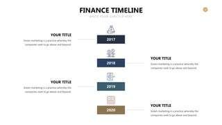 1
FINANCE TIMELINE
WRITE YOUR SUBTITLE HERE
2017
2018
2019
2020
YOUR TITLE
Green marketing is a practice whereby the
companies seek to go above and beyond.
YOUR TITLE
Green marketing is a practice whereby the
companies seek to go above and beyond.
YOUR TITLE
Green marketing is a practice whereby the
companies seek to go above and beyond.
YOUR TITLE
Green marketing is a practice whereby the
companies seek to go above and beyond.
 