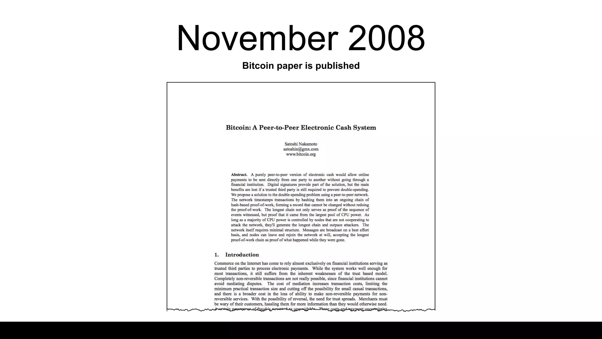 November 2008
Bitcoin paper is published
 