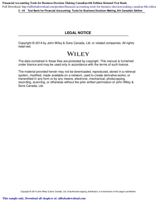 Financial Accounting Tools for Business Decision-Making Canadian 6th