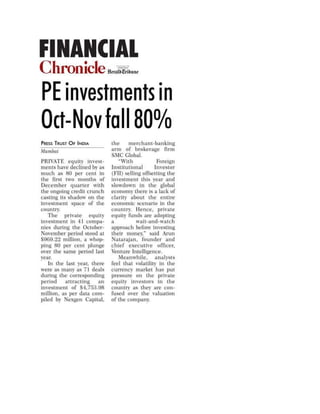 Financial Chronicle Dec 27, 2008 PE nvestments In Oct   Nov Fall 80