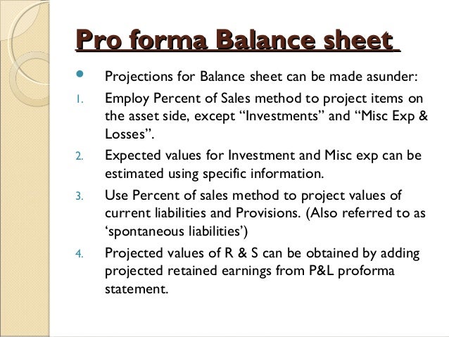pro forma balance sheet