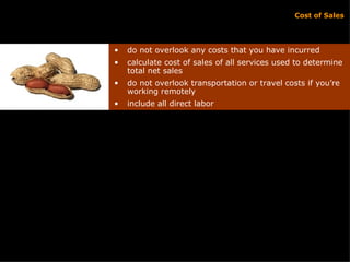Cost of Sales do not overlook any costs that you have incurred calculate cost of sales of all services used to determine total net sales do not overlook transportation or travel costs if you’re working remotely include all direct labor 