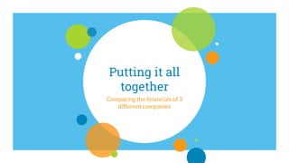 Putting it all
together
Comparing the financials of 3
different companies
 