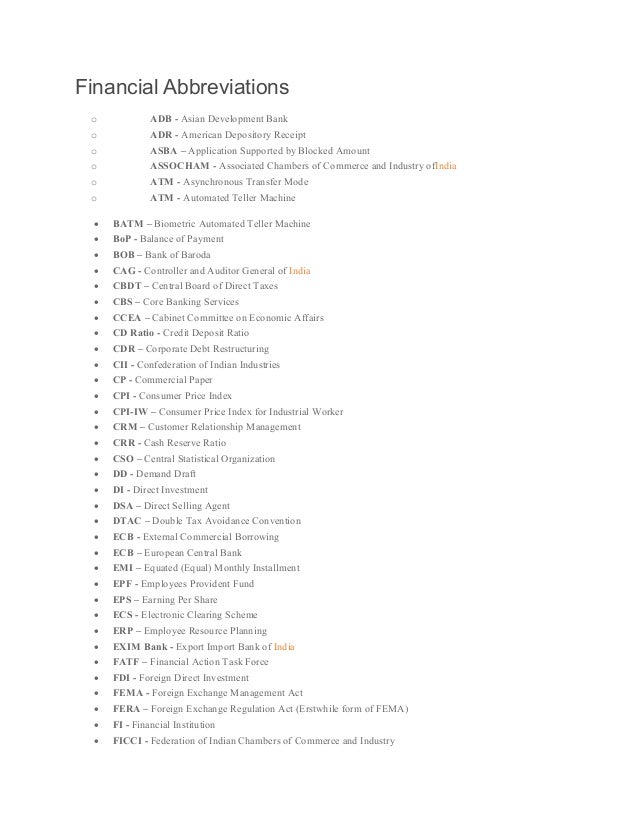 Financial abbreviations