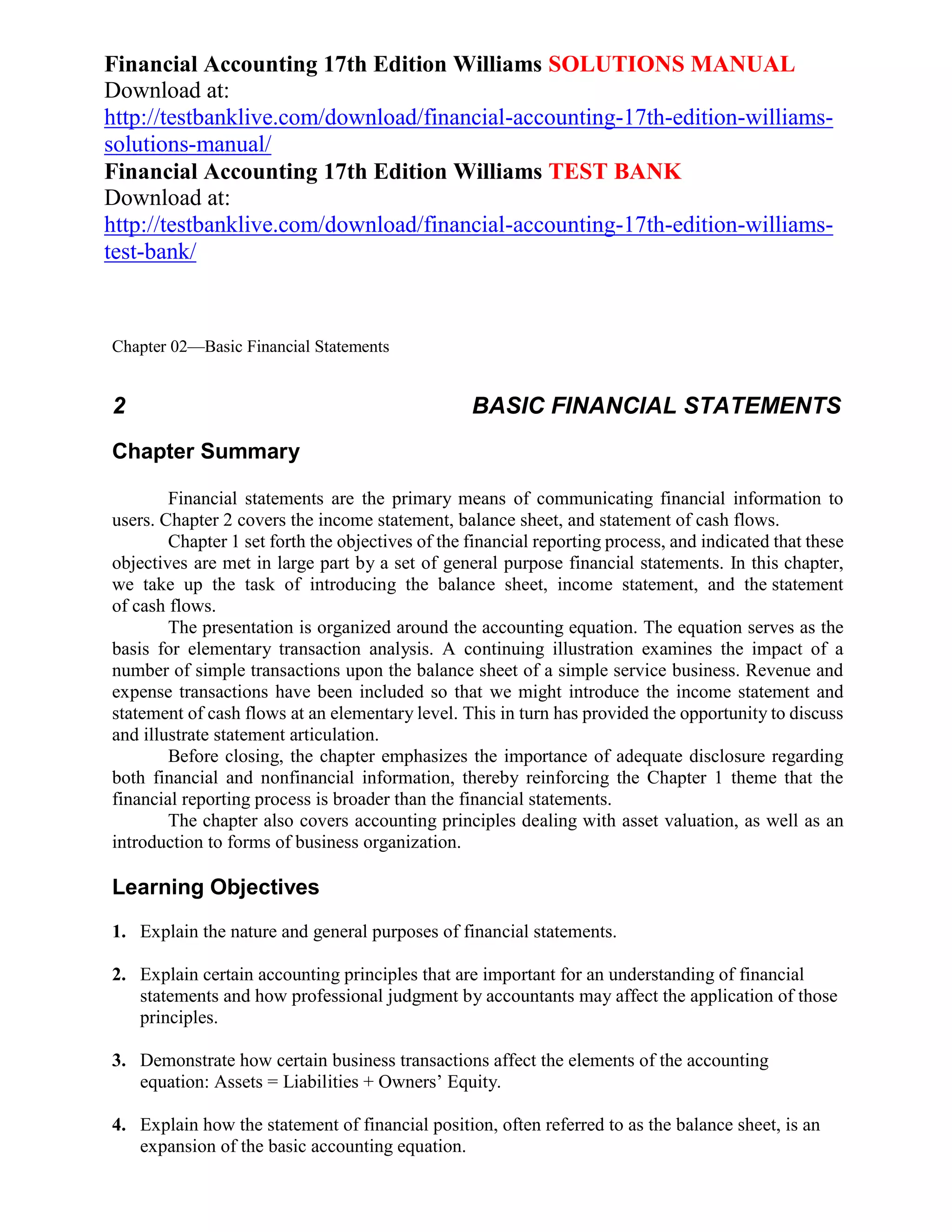 Financial accounting 17th edition williams solutions manual | PDF