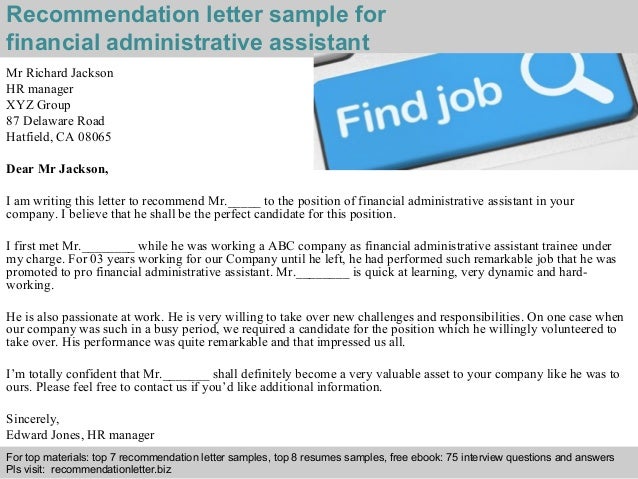 recommendation letter for administrative assistant