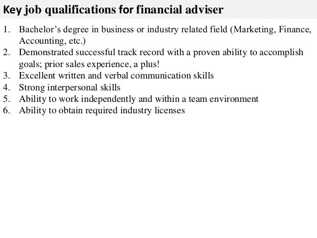 finance advisor job description