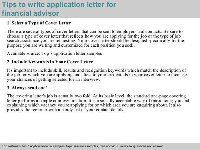 financial advisor application letter cover letter for financial advisor