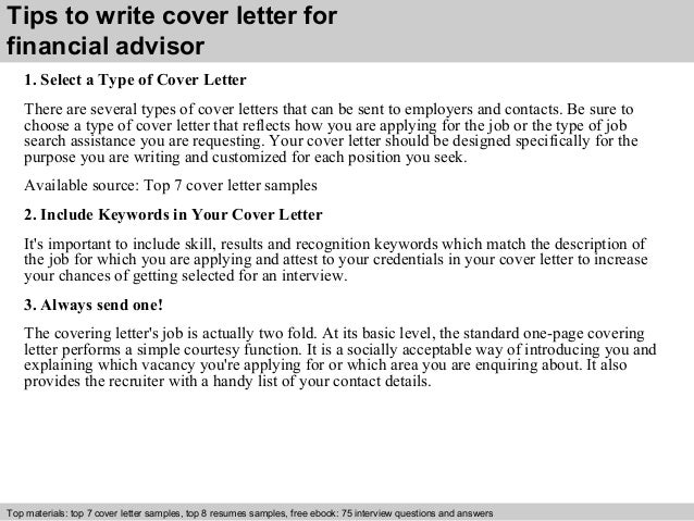 Sample cover letter financial planning