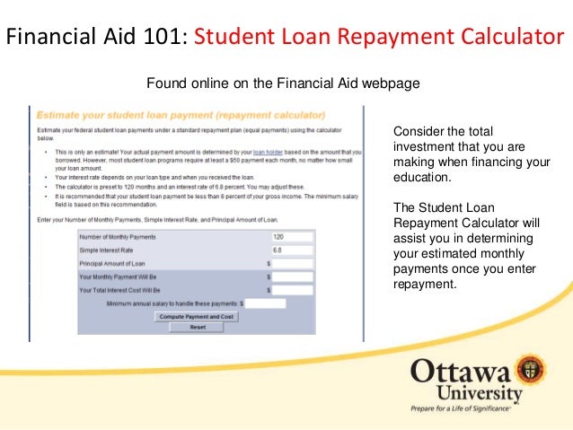financial aid101 studentresources2014 financial aid loan calculator