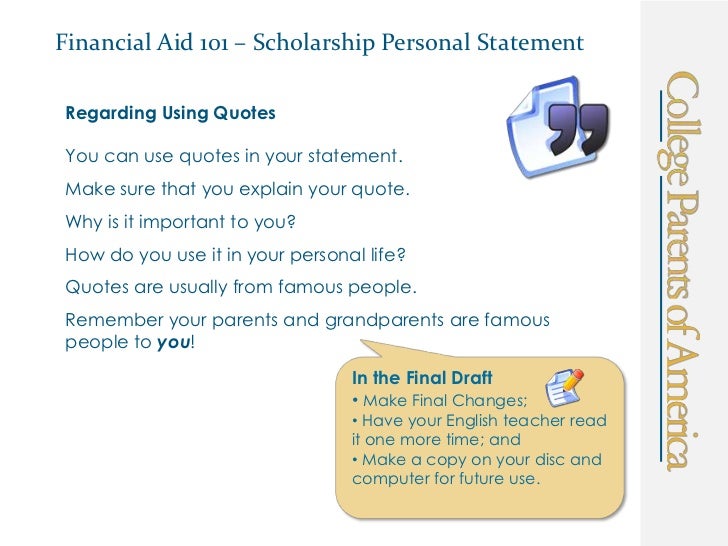 Personal statement for financial aid