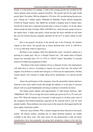 Financial analysis on recession period conducted at mahindra & mahindra tractors