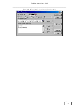 Financial Analysis using Excel




Figure 168: The completed constrained optimization dialog




                                                            234
 