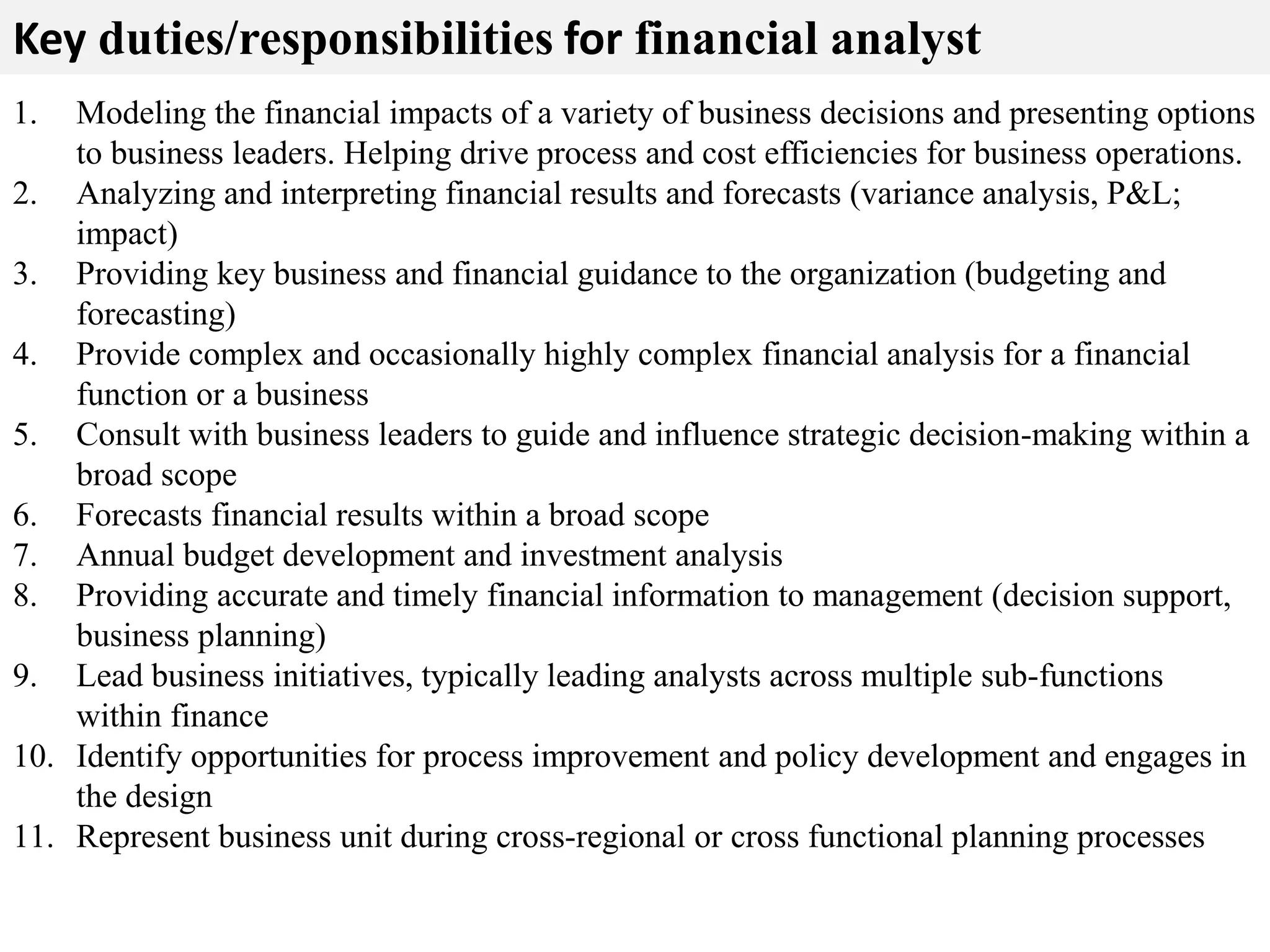 Finance Analyst Duties And Responsibilities