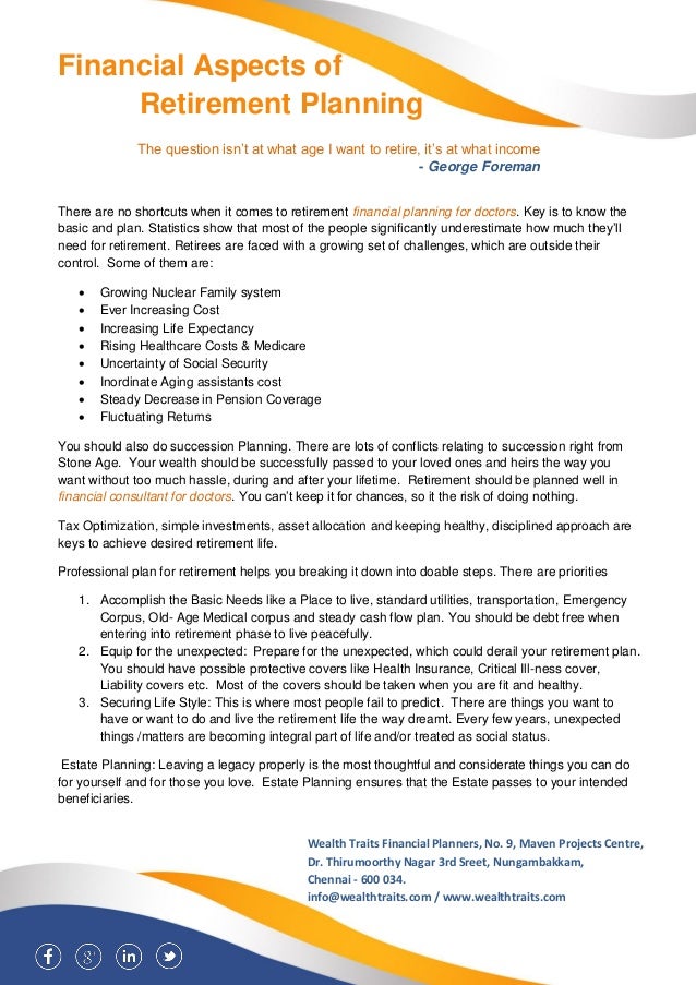 financial aspects of retirement planning