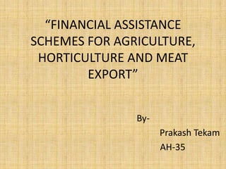 “FINANCIAL ASSISTANCE SCHEMES FOR AGRICULTURE, HORTICULTURE AND MEAT EXPORT” By- PrakashTekam                           AH-35 