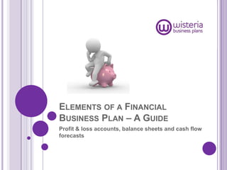 ELEMENTS OF A FINANCIAL
BUSINESS PLAN – A GUIDE
Profit & loss accounts, balance sheets and cash flow
forecasts
 