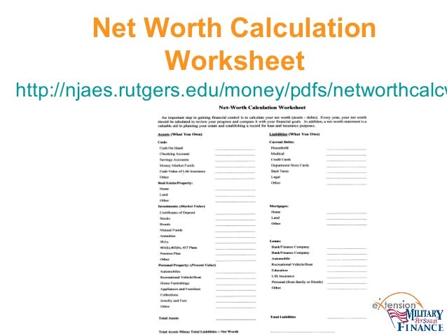 financial check up net worth calculation worksheet