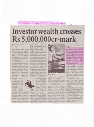 Financial Chronicle June 8 2009_Investors wealth crosses Rs. 5,000,000 Cr mark