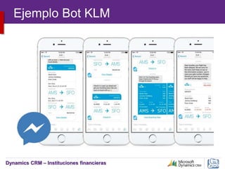 Dynamics CRM – Instituciones financieras
Ejemplo Bot KLM
 