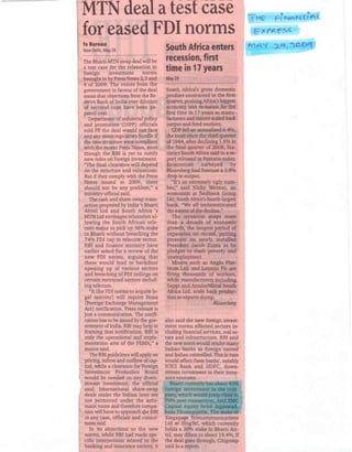 Financial Express May 27 2009_MTN Deal a test case for eased FDI norms