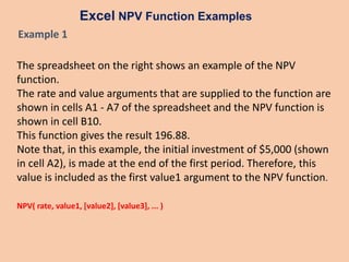 Npv Function Financial functions in excel | PPTX