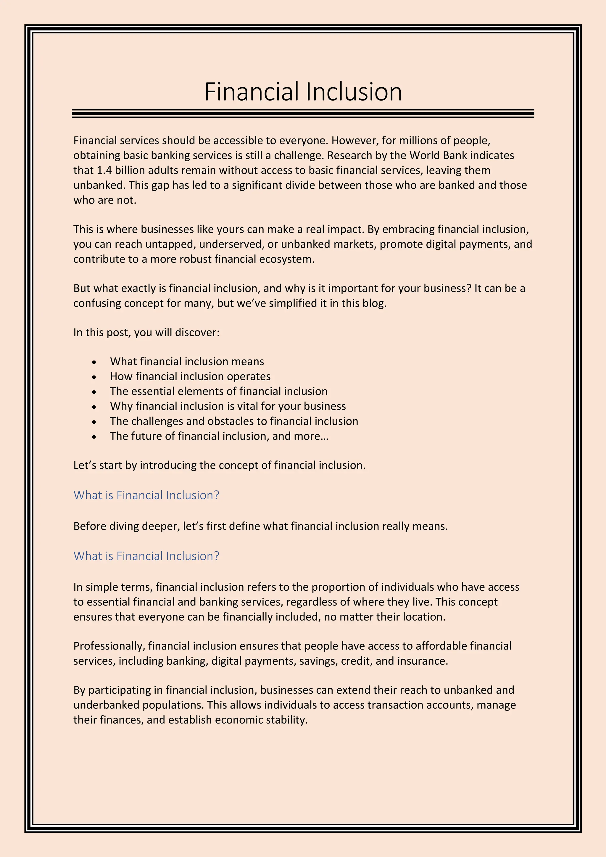 Financial Inclusion Important for your business | PDF