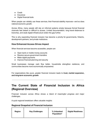 Financial Inclusion in Developing African Nations | PDF