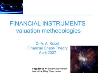 FINANCIAL INSTRUMENTS
valuation methodologies
Dr A. A. Kotzé
Financial Chaos Theory
April 2007
Saggitarius A*: supermassive black
hole at the Milky Way’s center
 
