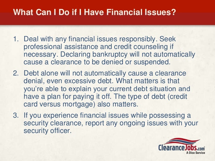 Financial issues and Security Clearances