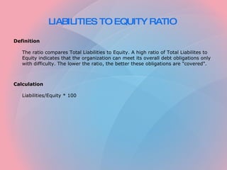 LIABILITIES TO EQUITY RATIO   ,[object Object],[object Object],[object Object],[object Object]