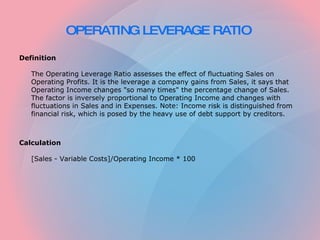 OPERATING LEVERAGE RATIO   ,[object Object],[object Object],[object Object],[object Object]