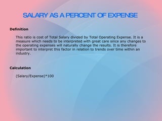 SALARY AS A PERCENT OF EXPENSE   ,[object Object],[object Object],[object Object],[object Object]