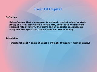 Cost Of Capital  ,[object Object],[object Object],[object Object],[object Object]