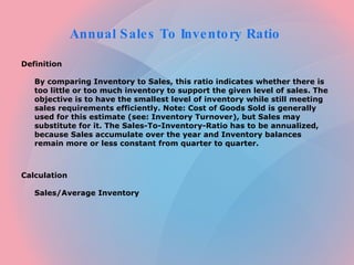 Annual Sales To Inventory Ratio  ,[object Object],[object Object],[object Object],[object Object]