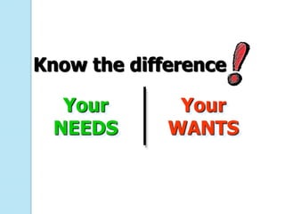 Know the difference

  Your        Your
 NEEDS       WANTS
 