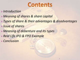 Shares Management Shares and Debentures - Financial Management | PPTX