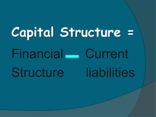 Capital Structure =
Financial Current
Structure liabilities
 