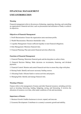 Objective Investment Notes FINANCIAL MANAGEMENT Notes, Amrutha M .docx