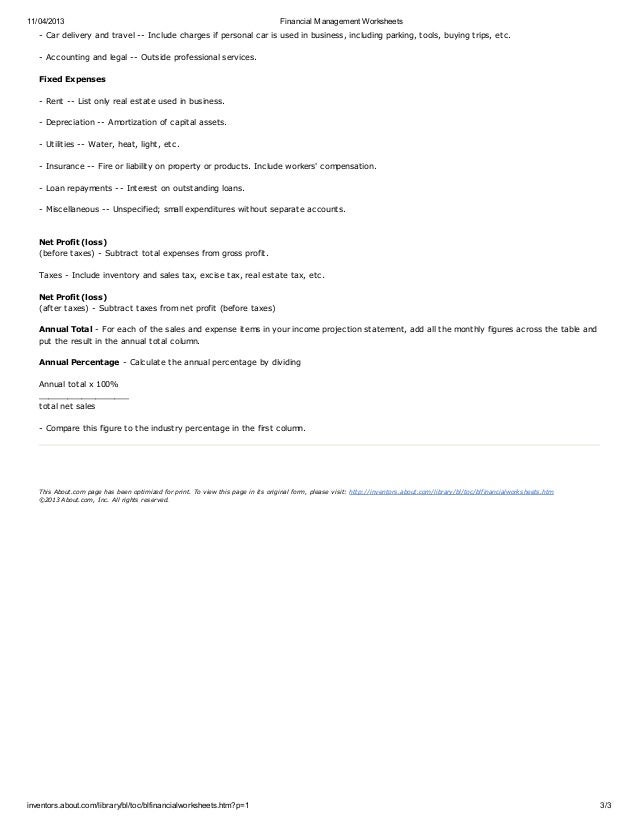 Financial management worksheets