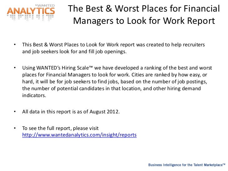 Best and Worst Places for Financial Managers to Look For Work (August…