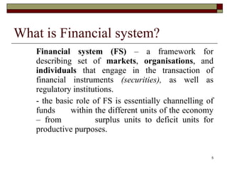 Describe Financial System Financial market and institutions | PPT
