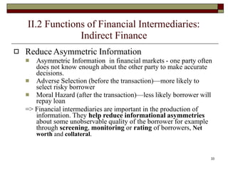 II.2 Functions of Financial Intermediaries:
Indirect Finance
33
 Reduce Asymmetric Information



Asymmetric Informati...