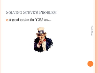 SOLVING STEVE’S PROBLEM


A good option for YOU too…
Vukile Xhego

 